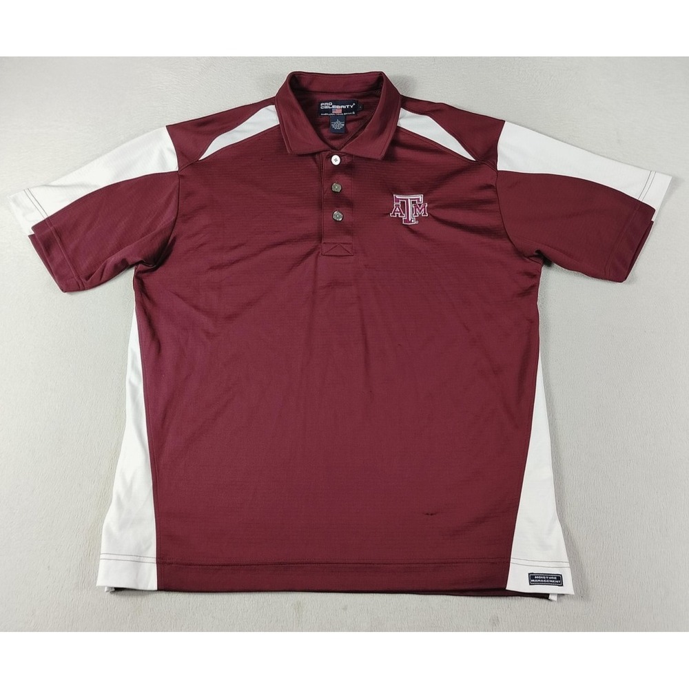 Pro Celebrity Polo Shirt Men Large Red Texas A&M Aggies NCAA Distressed Football